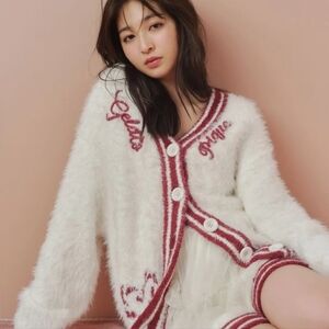 GELATO PIQUE Holiday embroidered‎ feather cardigan OS